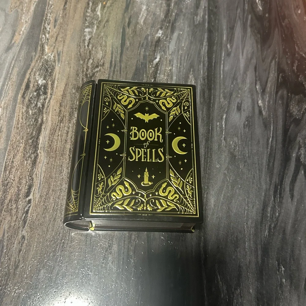 Black and Gold Book of Spells Decorative canister box with candle